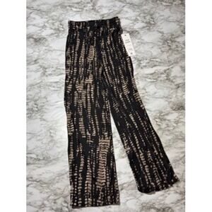 Love Poem Wide Leg Lounge Pants - Black and Beige Tie Dye Print - Casual